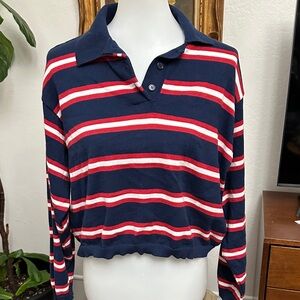 Striped Navy and Red Long Sleeve Polo knit shirt sweater